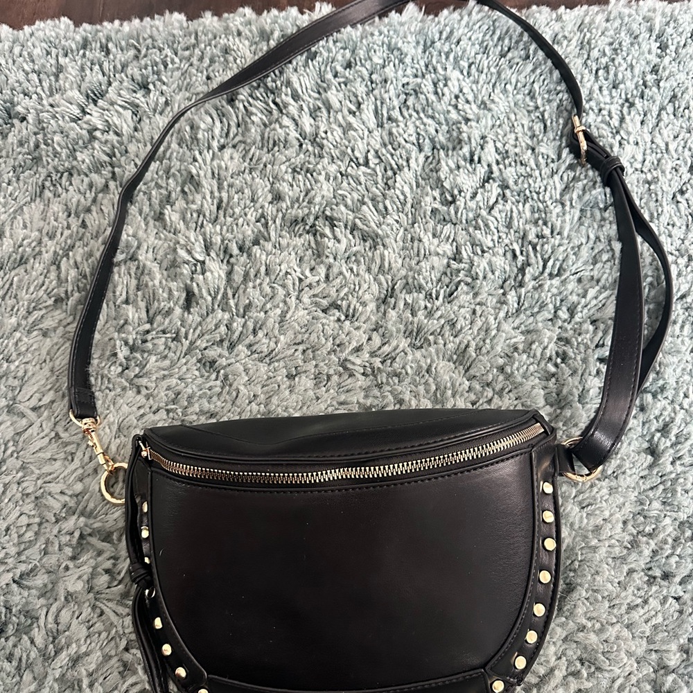 Black Leather Studded Shoulder Bag